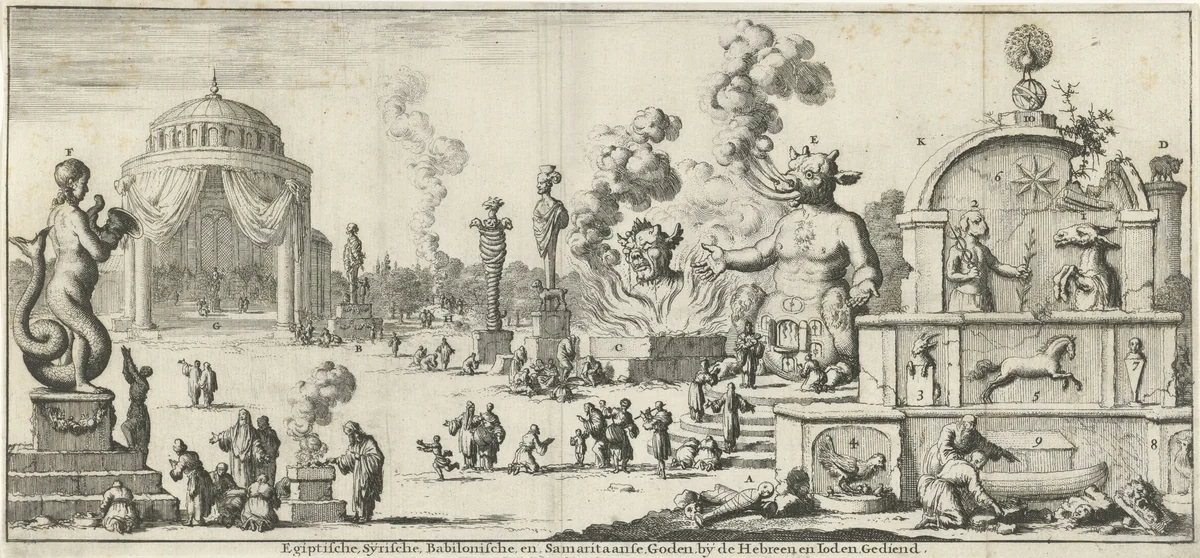 Egyptische, Syrische, Babylonische en Samaritaanse goden door de Hebreeën en Joden aanbeden by Jan Luyken, print, 1682