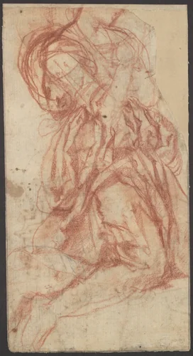 Study of a Kneeling Figure (recto); Design for a Festival Chariot (verso) by anonymous, drawing, 1530-1540