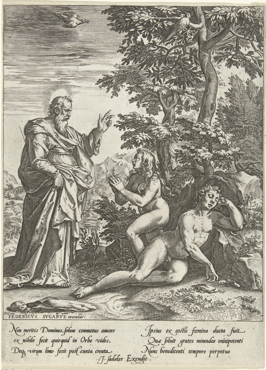 De schepping van Eva by anonymous, print, 1572-1600