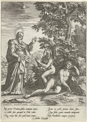 De schepping van Eva by anonymous, print, 1572-1600