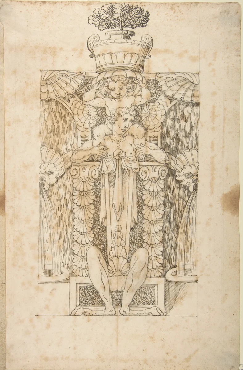 Design for a Wall Fountain by anonymous, drawing, 1550-1620