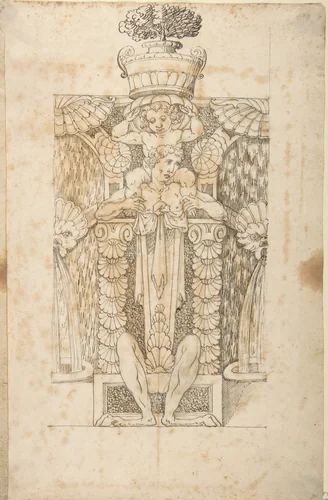 Design for a Wall Fountain by anonymous, drawing, 1550-1620