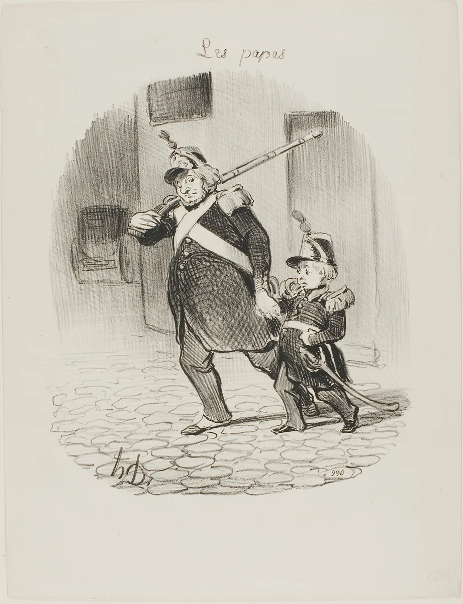 The day of the great parade, plate 6 from Les Papas by Honoré-Victorin Daumier, print, 1847