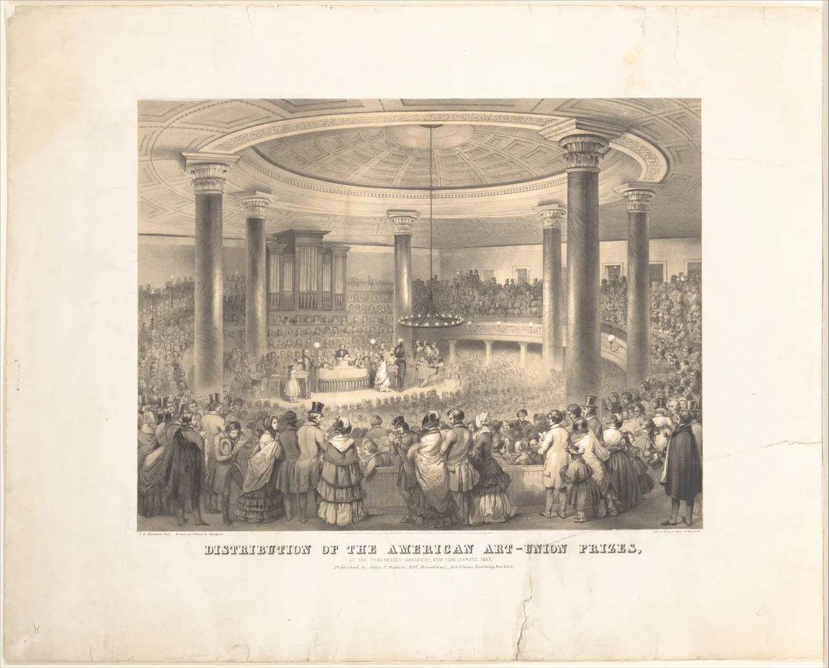Distribution of the American Art-Union Prizes, at the Tabernacle, Broadway, December 24, 1847 by Francis d' Avignon, print, 1848