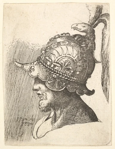 Helmeted head by Francis Place, print, 1662-1678