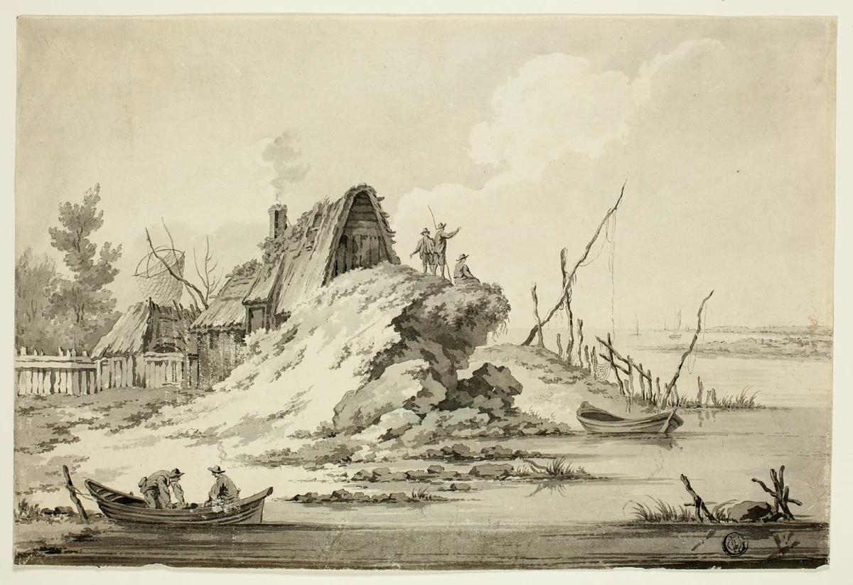 Rustic Seaside Scene by Jean Baptiste Le Prince, drawing, 1754-1781