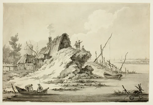 Rustic Seaside Scene by Jean Baptiste Le Prince, drawing, 1754-1781