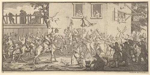 Hudibras and the Skimmington (Seventeen Small Illustrations for Samuel Butler's Hudibras, no. 9) by William Hogarth, print, 1721-1726