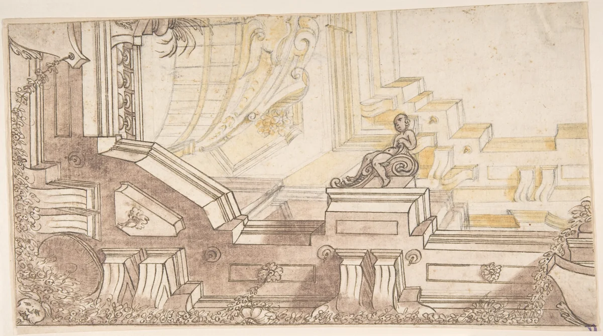 Quarter of a Design for a Trompe L'Oeil Ceiling Decoration by anonymous, drawing, 1600-1699