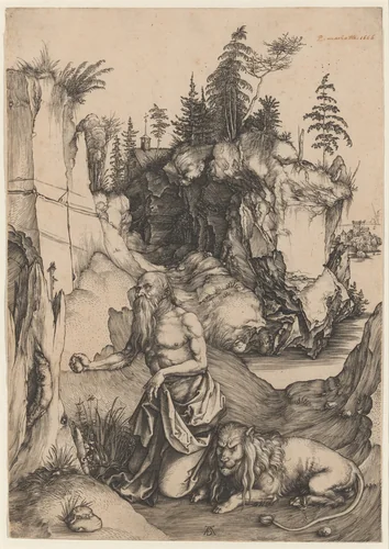 Saint Jerome Penitent in the Wilderness by Albrecht Dürer, print, 1492-1502