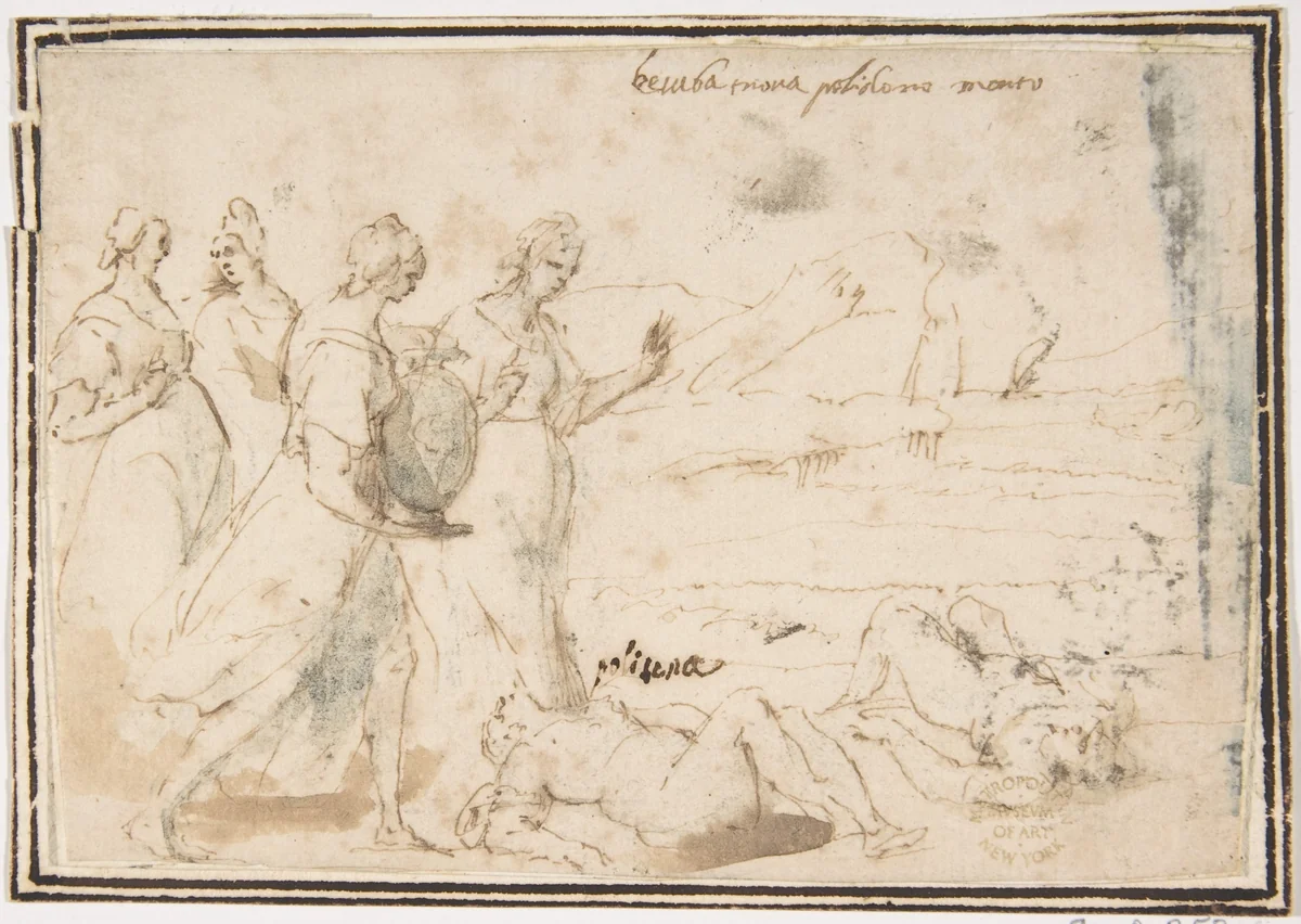 The Death of Polyxena by Francesco Allegrini, drawing, 1624-1663