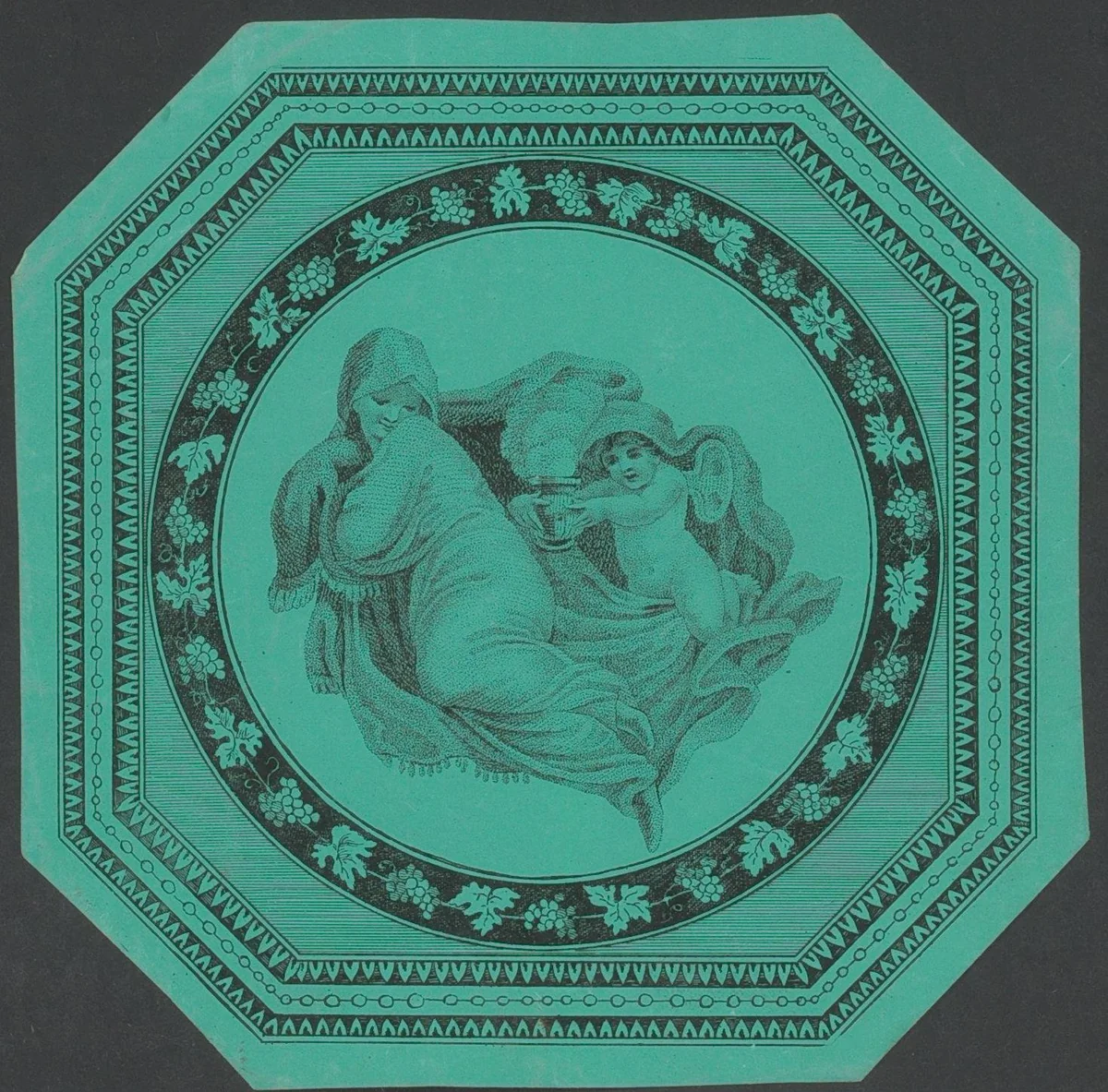 Liggende vrouw in een mantel met een putto met wierook by anonymous, print, 1800-1849