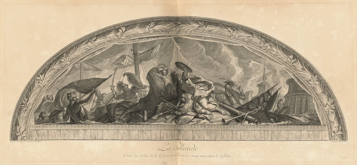 La Hollande Cintre du Salon de la Guerre sur L'Arcade qui donne entrée dans la Galerie (Holland, Center of the Salon of War in the Arcade that Opens into the Gallery) [pl. 39] by Jean-Baptiste Massé, print, 1752