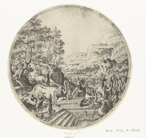 ElIëzer en Rebekka bij de bron by Unknown, print, 1560-1593