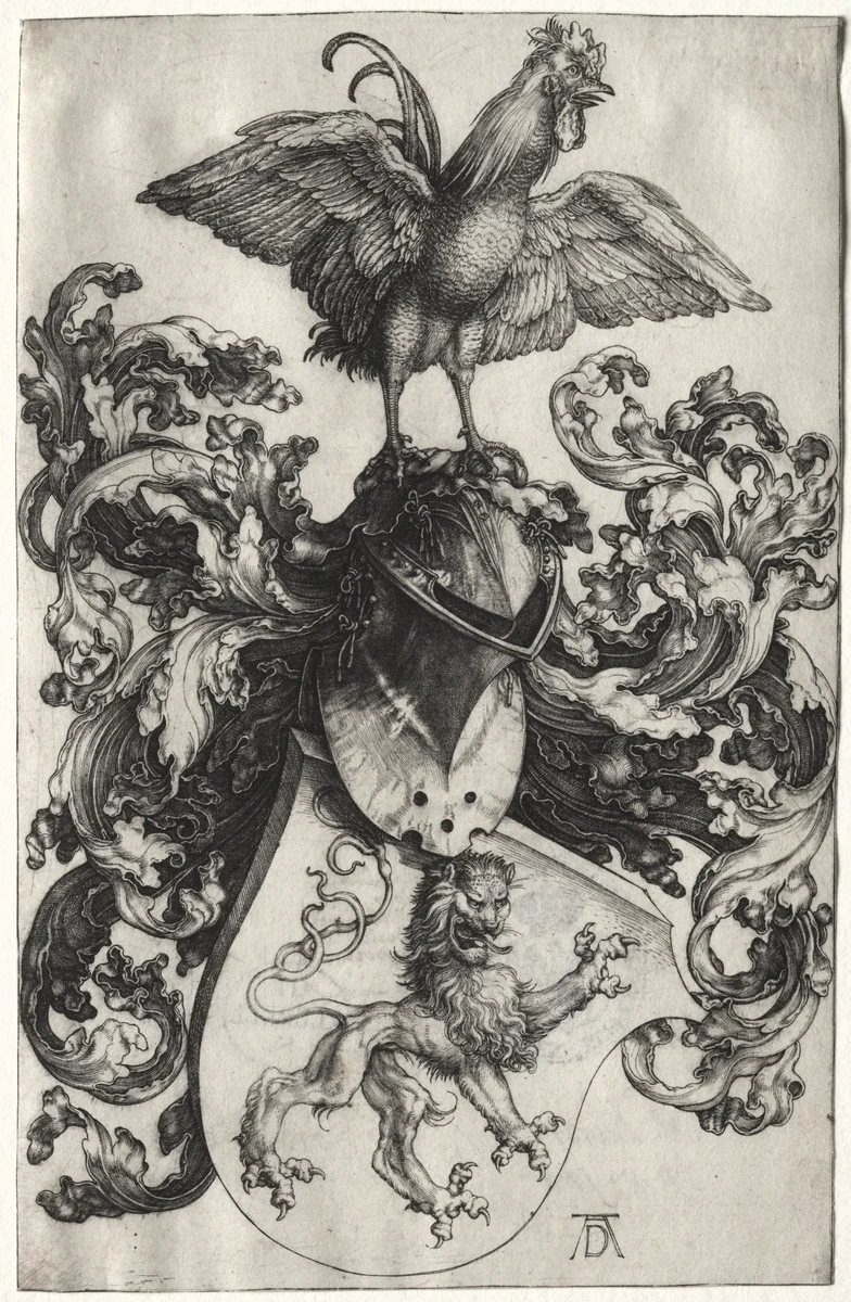 The Coat of Arms with a Lion and Cock by Albrecht Dürer, print, 1503