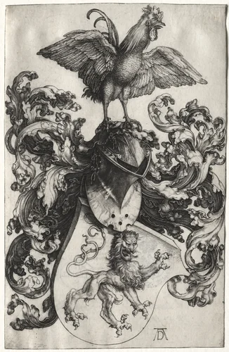 The Coat of Arms with a Lion and Cock by Albrecht Dürer, print, 1503