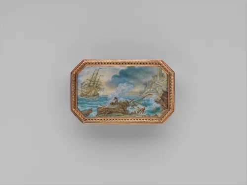 Snuffbox with six maritime scenes by Dominique-François Poitreau, metalwork, 1770-1771