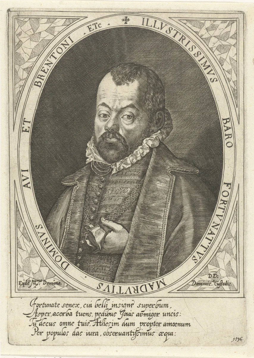 Portret van baron Fortunatus van Madrutz by Dominicus Custos, print, 1596