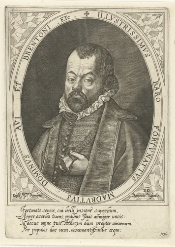 Portret van baron Fortunatus van Madrutz by Dominicus Custos, print, 1596