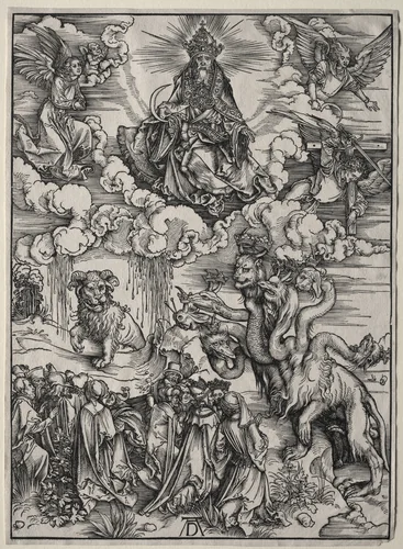 The Beast with Seven Heads and the Beast with Lamb's Horns by Albrecht Dürer, print, 1496-1498