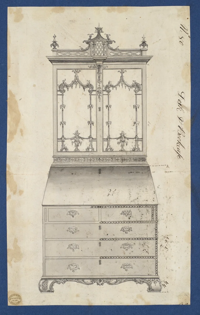 Desk and Bookcase, from Chippendale Drawings, Vol. II by Thomas Chippendale, drawing, 1753