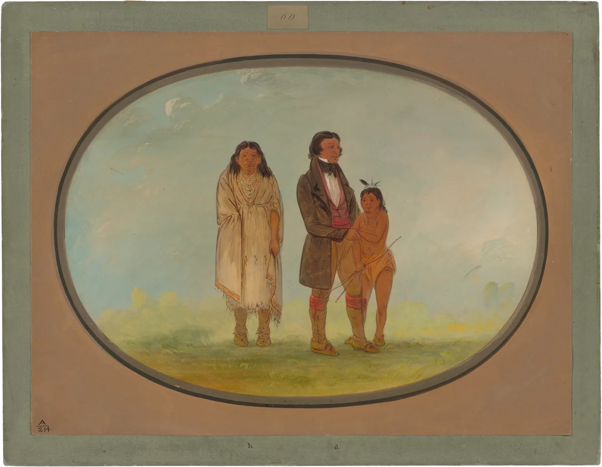 Kaskaskia Chief, His Mother, and Son by George Catlin, painting, 1861-1869