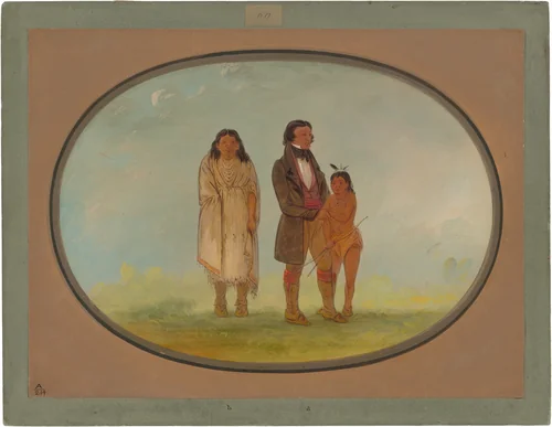 Kaskaskia Chief, His Mother, and Son by George Catlin, painting, 1861-1869