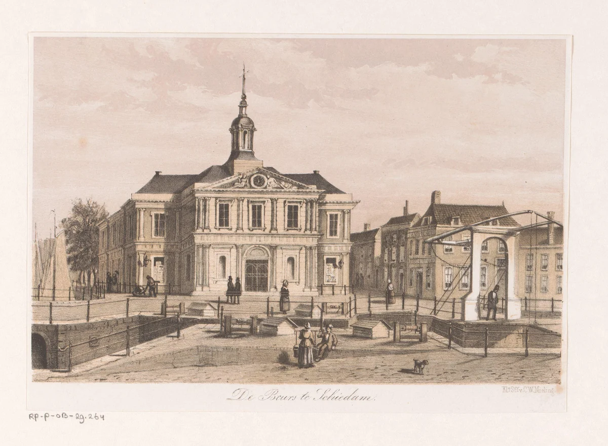 Beursgebouw in Schiedam by anonymous, print, 1863