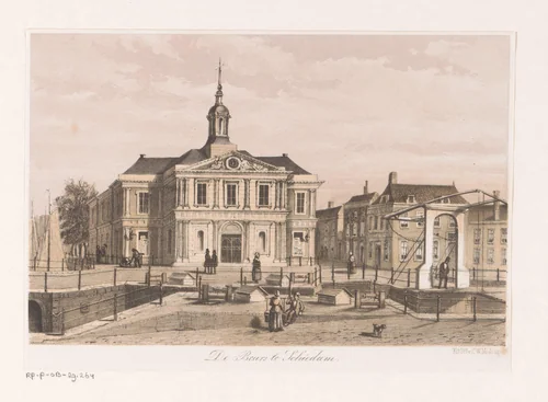 Beursgebouw in Schiedam by anonymous, print, 1863