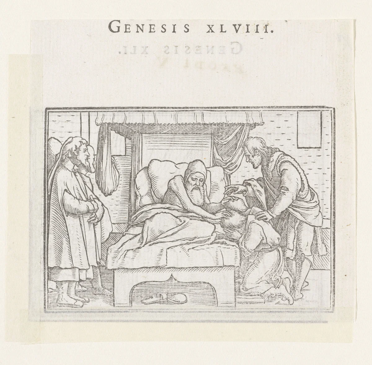Jakob zegent Efraïm en Manasse by Hans Holbein, print, 1538