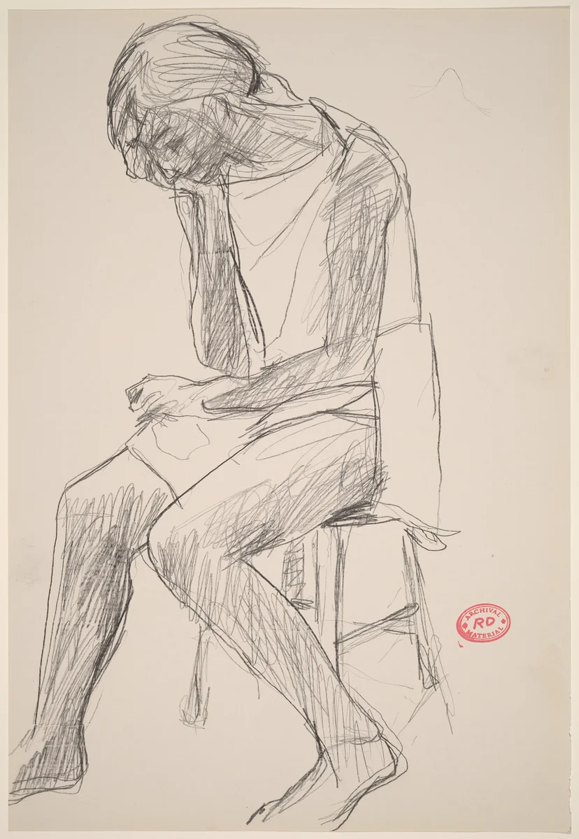 Untitled [woman seated on a stool resting her head on her hand] by Richard Diebenkorn, drawing, 1955-1967