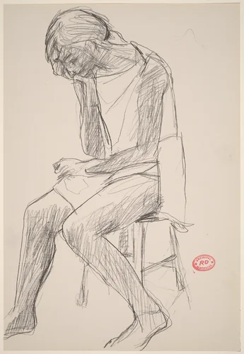 Untitled [woman seated on a stool resting her head on her hand] by Richard Diebenkorn, drawing, 1955-1967
