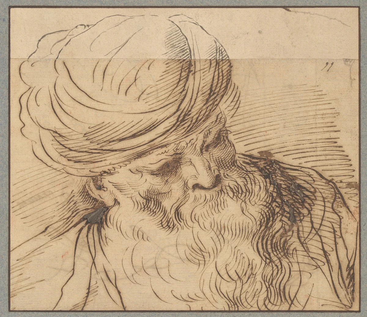 Head of a Man with a Turban by Imitator of Guercino, drawing, 1636-1670