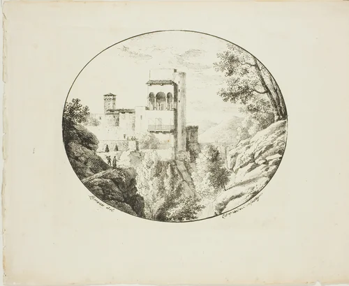 Landscape in an Oval by Lameau, print, 1817-1821