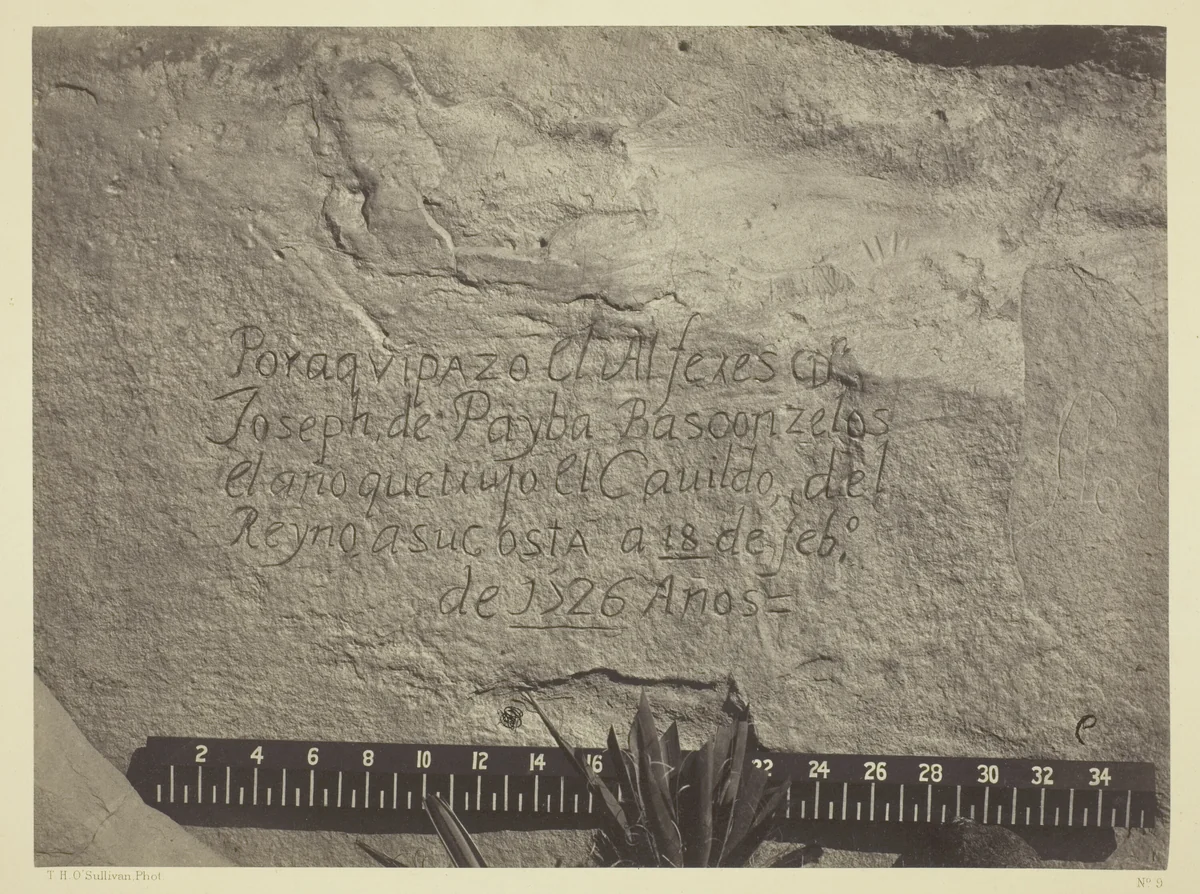 Historic Spanish Record of the Conquest, South Side of Inscription Rock, N.M. by Timothy O'Sullivan, photograph, 1873
