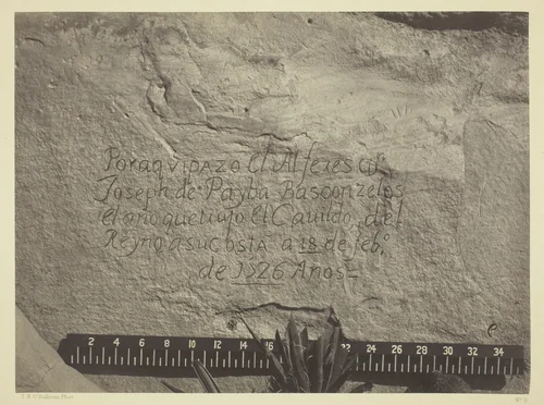 Historic Spanish Record of the Conquest, South Side of Inscription Rock, N.M. by Timothy O'Sullivan, photograph, 1873