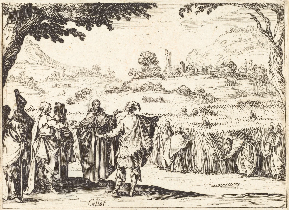 Jesus with the Pharisees by Jacques Callot, print, 1635