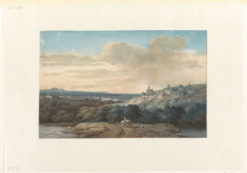Rivierlandschap by Gerrit Battem, drawing, 1646-1684