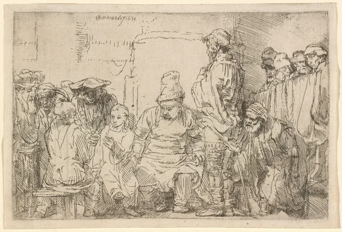 Christ Seated Disputing with the Doctors by Rembrandt van Rijn, print, 1654