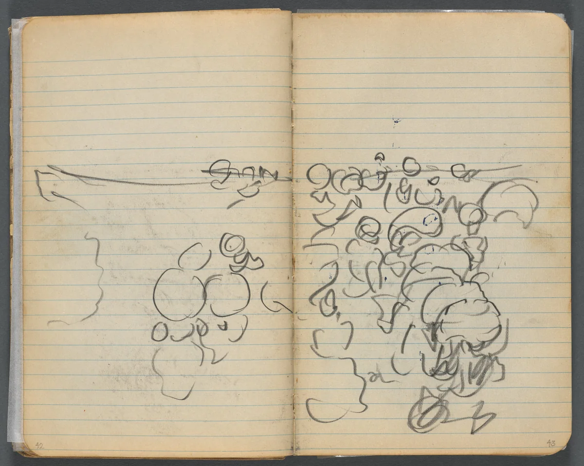 Sketchbook, page 042 & 43: Beach View by Maurice Prendergast, book, 1905-1910