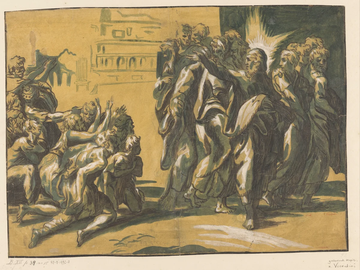 Christus geneest melaatsen by anonymous, drawing, 1540