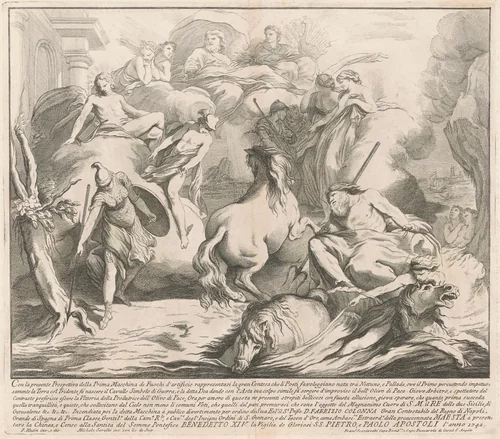The Prima Macchina for the Chinea of 1742: The Contest of Neptune and Minerva by Miguel de Sorellò; François Hutin, print, 1742