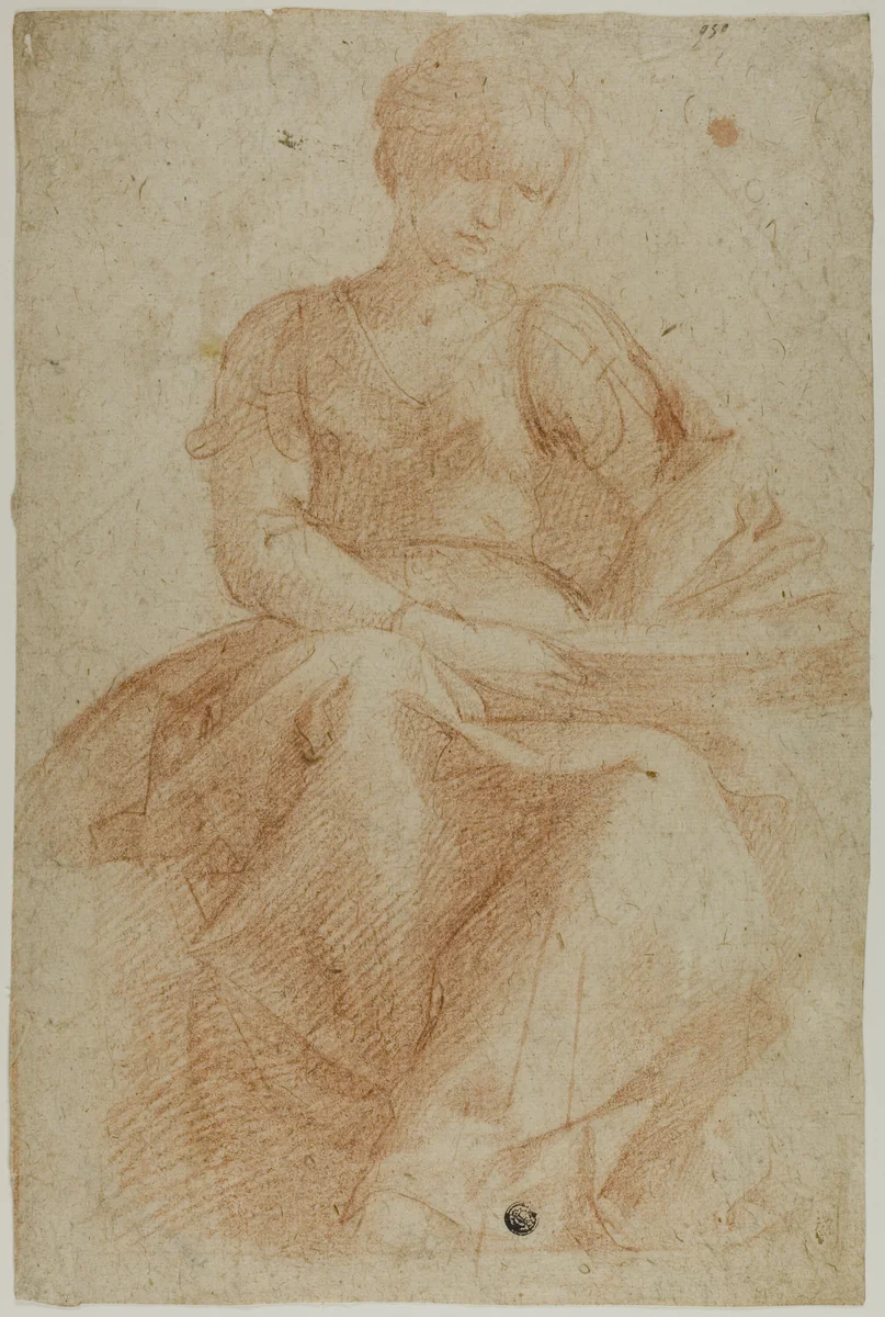 Seated Woman with Book by Domenico Fiasella, drawing, 1600-1699