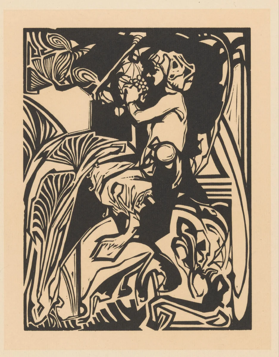 Sater met druiventros by Johannes Josephus Aarts, print, 1881-1934