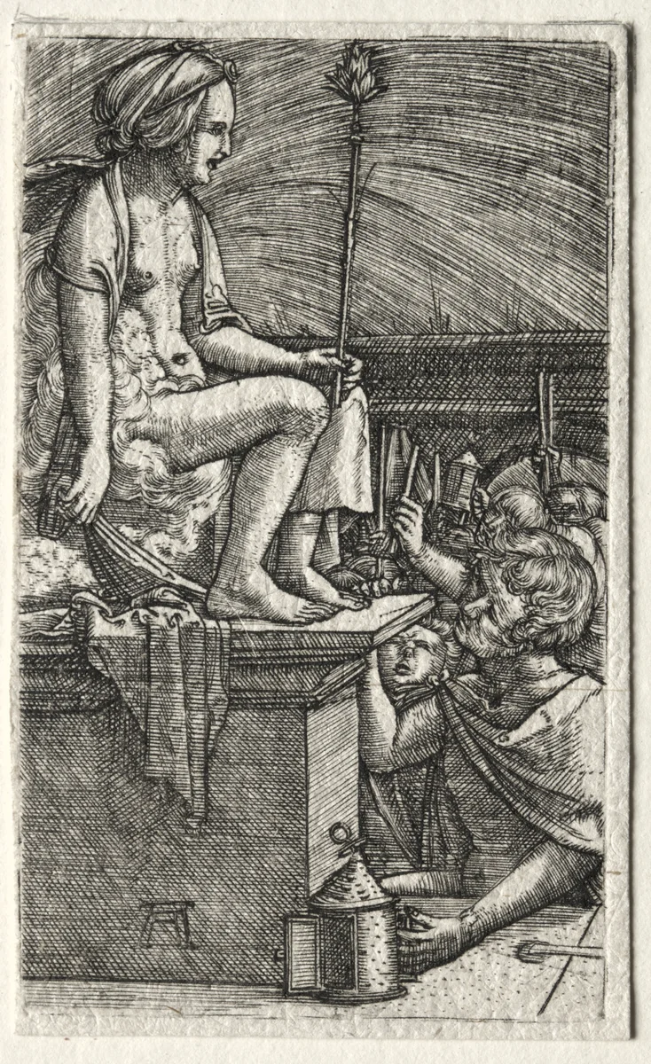 The Roman Courtesan or The Revenge of the Sorcerer Virgil by Albrecht Altdorfer, print, 1520-1526