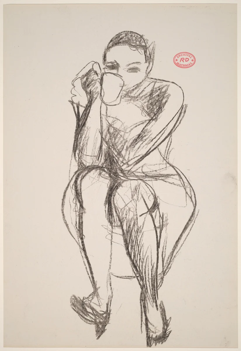 Untitled [seated woman with cup to mouth] by Richard Diebenkorn, drawing, 1955-1967