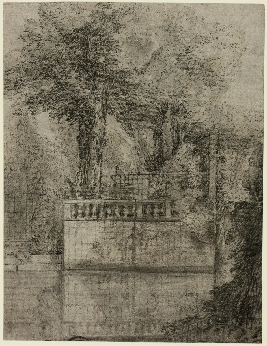 Lattice Work and Reflecting Pool at Arcueil by Jean-Baptiste Oudry, drawing, 1744-1747