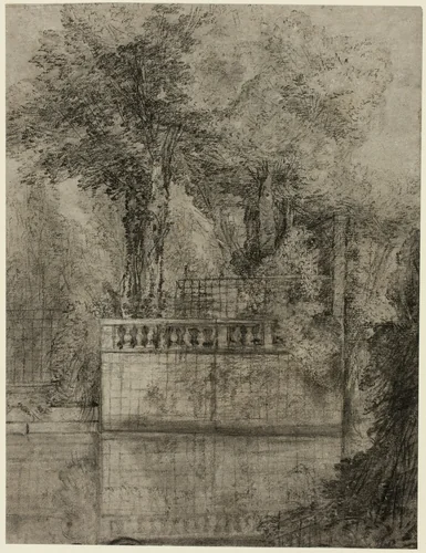 Lattice Work and Reflecting Pool at Arcueil by Jean-Baptiste Oudry, drawing, 1744-1747