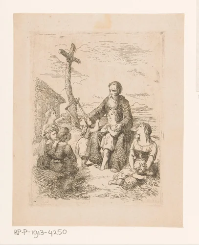 Bruno sprekend tot een groep kinderen by Johan Bernhard Wittkamp, print, 1857