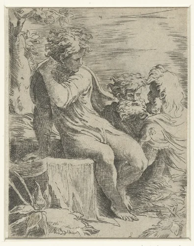 Jongeman en twee oude mannen by Parmigianino, print, 1524-1540